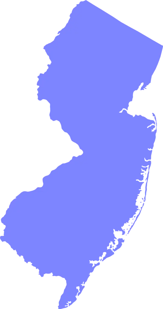 Solid blue silhouette map of the state of New Jersey with no labels or additional features.