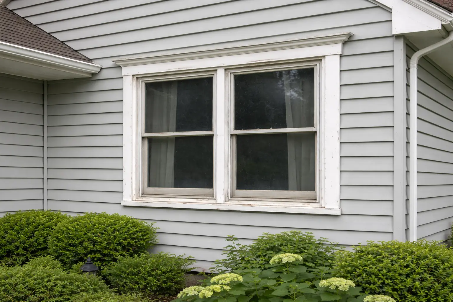 Weathered window in suburban home